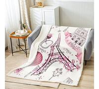 Loussiesd Couverture imprimée Tour Eiffel - 150 x 200 cm - Rose romantique - Thème Paris - Pour filles et femmes - Motif : vélo, ballons et fleurs - Décoration - Couverture polaire en flanelle