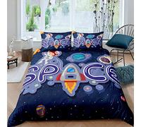Loussiesd Ensemble de Housse de Couette Dessin animé Espace Extra-atmosphérique Ensemble de literie Galaxie 140x200cm Univers Mignon Ciel étoilé Ensemble de lit nébuleuse fusée décor Chambre 2 pièces