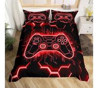 Loussiesd Gamer Rouge pour Enfants Housse de Couette 220x240cm, Jeux en Peigne d'abeil Housse de Couette Garçons Filles Console de Jeu Moderne Parure de Lit Gamepad Adolescents Literie Set Décor