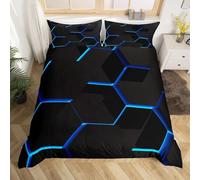 Loussiesd Honeycomb Bleu Housse de Couette 220x240cm Pein d'abeil Géométrique Ensemble de Literie Géométrie Hexagon Parure de Lit Décor simpliste Literie Set Fermeture éclair