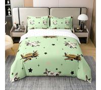 Loussiesd Housse de Couette 140x200cm Avion Parure de Lit 1 Personne Avions Imprimering Set de Housse de Couette Avion Volant avec Fermeture Éclair Hélicoptère Flying Aircraft 100% Coton Vert