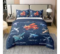 Loussiesd Housse de Couette 140x200cm Avion Parure de Lit 1 Personne Imprimer Square Set de Housse de Couette Avion Volant avec Fermeture Éclair Hélicoptère Flying Aircraft 100% Coton