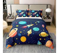 Loussiesd Housse de Couette 200x200cm Coton animé Espace Fusée Impri Parure de Lit 3 Pièces Mignon Espace Extra-atmosphérique Ensemble de Literie Adventure Parure de Lit avec 2 Taies d'oreiller