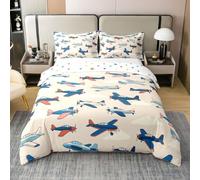 Loussiesd Housse de Couette 220x240cm Avion Parure de Lit 2 Personnes Avions Imprimer Square Set de Housse de Couette Avion Volant avec Fermeture Éclair Hélicoptère Flying Aircraft 100% Coton