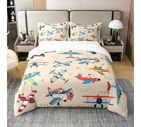 Loussiesd Housse de Couette 240x260cm Avion Parure de Lit 2 Personnes Avions Imprimering Set de Housse de Couette Avion Volant avec Fermeture Éclair Hélicoptère Flying Aircraft 100% Coton Jaune