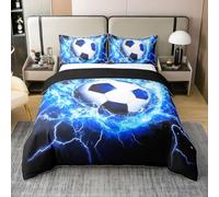 Loussiesd Housse de Couette 240x260cm Football Parure de Lit 2 Personnes Football Set de Housse de Couette Thème Sportifd avec Fermeture Éclair 100% Coton