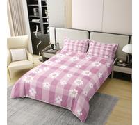 Loussiesd Housse de Couette Coton Daisy Parure de Lit Jardin Fleur Ensemble de Literie 140x200cm