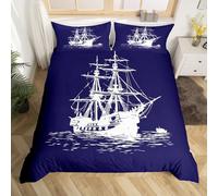 Loussiesd Marine Bleu Blanc Ensemble de Literie thème Nautique Housse de Couette 140x200cm Hommes Femmes Ancres Parure de Lit Respirant Nautique Sets de Housse de Couette