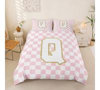 Loussiesd Parure de Lit 200x200cm Lettre Letter Q Housse de Couette Rose