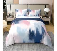 Loussiesd Parure de Lit 240x260cm Résumé Parure de Lit Art Modernee Housse de Couette 100% Coton Luxe Parure de Lit 2 Personnes avec 2 Taies d'oreiller 65x65 cm Bleu Rose Blanc