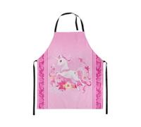 Loussiesd Tablier licorne femmes adultes imperméable tablier de cuisine dessin animé animal mignon tablier de cuisine princesse rêve tablier de peinture rose Kawaii tablier de jardin bande de cou