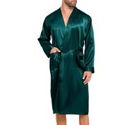 Lovasy Peignoir Homme Satin Robe de Chambre en Soie Léger à Manches Longues Peignoir de Bain kimono Doux et Confortable Vêtement de Nuit avec Ceinture et Poche,A-Vert foncé,L