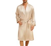 Lovasy Peignoir Homme Satin Robe de Chambre en Soie Léger à Manches Longues Peignoir de Bain kimono Doux et Confortable Vêtement de Nuit avec Ceinture et Poche,A-Champagne,XXL