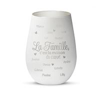 Love Faith Photophore personnalisé - La Maison du cœur - Blanc/Argent | Photophore en verre mat à personnaliser avec les prénoms de la famille - Beau cadeau pour la famille