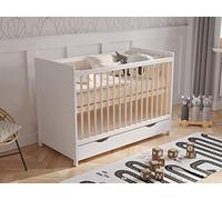 Love For Sleep Lit Bébé Évolutif en Bois de Pin Blanc 120x60 cm avec Matelas en Mousse, Tiroir et Barrière de Sécurité - Lit Transformable pour Fille ou Garçon - Modèle Tokyo