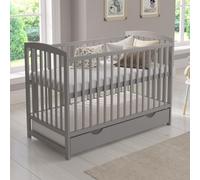 Love For Sleep Lit Bébé Évolutif en Bois Gris 120x60 cm avec Matelas en Mousse, Tiroir, Barrière de Sécurité et Protections en Silicone - Lit Transformable pour Fille ou Garçon - Modèle Jacob