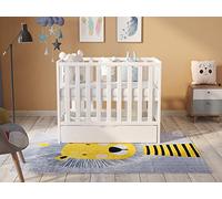 Love For Sleep Mini Lit Bébé Évolutif en Bois Blanc Modèle Paris 100x50 cm avec Matelas Matelassé et Tiroir - Lit Compact Gain de Place pour Fille ou Garçon