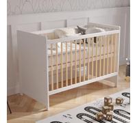 Love For Sleep Tokyo Lit Bébé Évolutif 120x60 cm en Bois de Pin Blanc - Transformable avec Barrière de Sécurité, pour Fille ou Garçon
