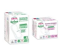Love & Green Serviettes certifiées Ecolabel & hypoallergéniques "MAXI SUPER" x 14 & Serviettes Ecologiques "NUIT EXTRA LARGE" - Certifiées Ecolabel - 9 Pièces - 0% colorant, parfum, allergènes