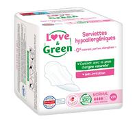 Love&Green Serviettes hygiéniques écologiques hypoallergéniques avec ailettes Normales - 14 serviettes