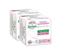 LOVE & GREEN Serviettes Hygiéniques Écologiques Hypoallergéniques avec Ailettes Normales - 28 Serviettes (2 Paquets de 14)