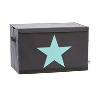 LOVE IT STORE IT - Boîte De Rangement Avec Couvercle en Tissu Résistant, Pliable et Renforcée en Bois, 62x38x39cm, Gris avec Motif Étoile Verte
