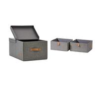 LOVE IT STORE IT - Boîte de Rangement Premium en Lin avec Couvercle, Pliable, 33x50x24cm & Maison & Set 2 Organisateurs de Tiroir en Lin Pliable 30x30x15cm - Espace Rangement Vêtements - Gris chiné