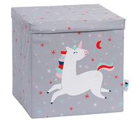 LOVE IT STORE IT - Cube de Rangement 33x33x33 cm - Tissu Ultra Résistant avec Couvercle - Renforcement Bois - Pliable - Motif Licorne - Chambre Enfant, Étagère Cube