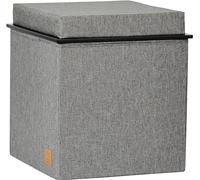 Love IT Store IT - Pouf avec Espace De Rangement 3 en 1 - en Tissu - Pliable - Tabouret, Plateau Et Boîte De Rangement en Un - 37x37x40cm - Gris Chiné