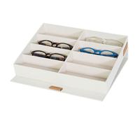 LOVE IT STORE IT - Premium - Boite a lunette Rangement pour 8 Paires - Boite Lunette en Lin avec Couvercle - Range Lunettes Rigide - Présentoir Lunettes Maison - Beige -32x25x5,5cm