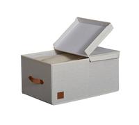 LOVE IT STORE IT - Premium - Boite de rangement avec Couvercle - Panier rangement en tissu lin - Pliable - Beige - Dimensions 33x50x24cm