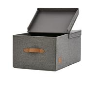 LOVE IT STORE IT - Premium - Boite de rangement avec Couvercle - Panier rangement en tissu lin - Pliable - Gris - Dimensions 33x50x24cm