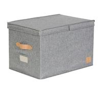 LOVE IT STORE IT - PREMIUM - Boite de rangement avec couvercle XL - Tissu en lin - Inscriptible - Renforcée en bois - Grande et robuste - Gris - 50x33x32 cm