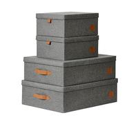LOVE IT STORE IT - Premium - Boîtes de rangement avec couvercle - Lot de 4 boîtes de rangement en tissu - Renforcées de bois, très solides - Gris - Différentes tailles