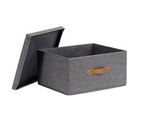 LOVE IT STORE IT - Premium - Grande Boite de Rangement avec Couvercle - Panier Rangement en Lin - Renfort en Bois - Gris Chiné - 43x33x21cm