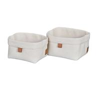 LOVE IT STORE IT - Premium - Lot de 2 Paniers de Rangement en Tissu Lin-Coton, Pliable, 2 Tailles, Beige, Pour Salle de Bain, Chambre Bébé et Table à Langer - 20x16x14cm & 22x18x16cm
