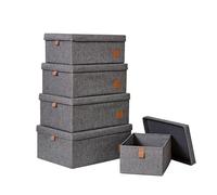 LOVE IT STORE IT - Premium - Lot de 5 Boîtes de Rangement Pliable - Panier Rangement En Tissu Lin avec Couvercle - Multitailles - Gris Chiné