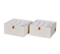 LOVE IT STORE IT Premium Organisateur de Tiroir en Lin Coton - Boite Rangement Tiroir avec 16 Compartiments - Lot de 2 - Beige - 30x30x15 cm