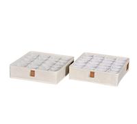 LOVE IT STORE IT - Premium - Organisateur de Tiroir en Lin et Coton Beige, Pliable, Lot de 2, 24 Compartiments - Boîte de Rangement Tissu, Séparateur Tiroir pour Vêtements - 30x30x8cm