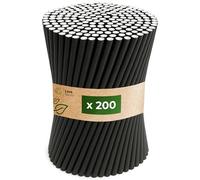 Love Nature Paille Carton 200 Pieces - Pailles Jetables Noir - Paille en Papier solide de fête pour cocktails