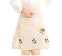 Love Potato Tablier de thé beige brodé tendance, tablier de cuisine demi-taille pour femme avec poche, 57 x 53,3 cm, beige, 22.4W x 21.2L