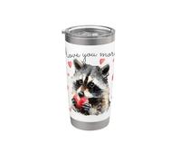 Love You More Raccoon Holding a Heart Womens Cute Valentine Gobelet isotherme en acier inoxydable double paroi