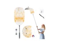 Loveco Plumeau télescopique en laine d'agneau de qualité supérieure - Lavable jusqu'à environ 130 cm - Absorbe la poussière électrostatique pour plafonds et surfaces délicates - Dépoussiérage sans