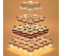 LoveDisplay Présentoir à cupcakes à 4 étages en acrylique avec lumière LED pour mariages, fêtes d'anniversaire (lumière jaune)