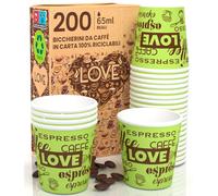 LoveGreenCUP 200 Gobelets à café en papier, 65 ml, respectueux de l'environnement, biodégradables, jetables, petits, à emporter, pour boissons chaudes