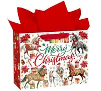Loveinside Grand sac cadeau de Noël Cadeau de cheval de Noël occidental Flocon de neige |13 x 5 x 10 Inch Sac en papier avec papier de soie |Vacances de Noël, saison d'hiver, cadeaux de fête