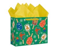 Loveinside Grand sac cadeau de Noël de 33 cm, pagaie de pickleball verte et sac cadeau motif flocon de neige avec papier de soie pour enfants garçons, amateurs de sport, cadeaux de - 13" x 5" x 10"