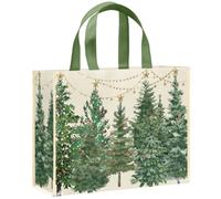 Loveinside Grand sac cadeau de Noël réutilisable de 33 cm, élégant motif aquarelle sapin de Noël et étoiles dorées, sac cadeau recy vec poignées pour les vacances, cadeaux de - 13" x 5" x 10"