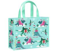 Loveinside Grand sac cadeau de Noël réutilisable de 33 cm, motif dinosaure bleu clair, sac cadeau recy vec poignées pour enfants garçons, cadeaux de fête de Noël, décorations de - 13" x 5" x 10"