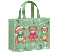 Loveinside Grand sac cadeau de Noël réutilisable de 33 cm, motif ours mignon et canne en bonbon vert clair, sac cadeau recy vec poignées pour enfants garçons filles, famille, - 13" x 5" x 10"